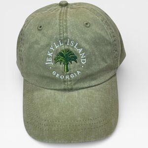 Jekyll Island Georgia Olive Green Strapback Hat Adams Leather Strap Dad Cap NWOT